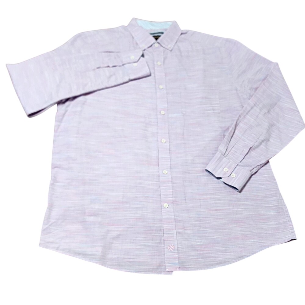 Johnston & Murphy Shirt Mens Large Pink Stripe Cotton Button Down Long Sleeve